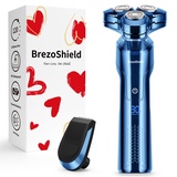 BrezoShield 2024 New Rasierapparat Herren Elektrisch mit [Präzisionstrimmer und EU Adapter], Akku Rasierer Herren Nass & Trockenrasierer mit LED Anzeige & Reiseschloss, IPX7 Wasserdicht - Blau