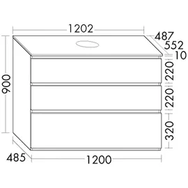 Burgbad Waschtischunterschrank 3 Auszüge 120,2 x 90 x 55,2 cm Basaltgrau Matt