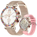 Smartwatch für Damen und Herren (Anrufe annehmen/wählen), Smartwatch-Fitnesstracker für Android/iPhone, 3,23 cm Aktivitätstracker mit Kalorien - Gold