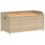 furnicato Bank mit Stauraum Beige 100x50x52 cm Poly Rattan Akazienholz