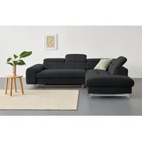 Ecksofa COTTA "Chef L-Form" Sofas Gr. B/H/T: 257cm x 72cm x 206cm, Luxus-Microfaser, Ottomane rechts, mit Kopfteilverstellung-mit Bettfunktion, grau (lava) mit Kopfteilverstellung, wahlweise Bettfunktion