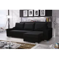 Fun Möbel Ecksofa Sofa COLLIN mit Schlaffunktion Schwarz Ottomane Rechts - Schwarz