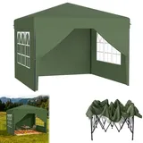 Froadp Pavillon 3x3 m Faltpavillon Wasserdicht Stabil Winterfest Partyzelt Höhenverstellbar Gartenpavillon mit Einhand-Teleskop-Mechanismus für Camping Party (Grün, mit Seitenwänden)