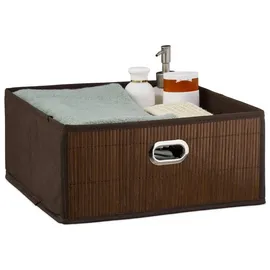 Relaxdays Aufbewahrungskorb Bambus Badkörbchen quadratisch 31 x 31 x 14 cm braun
