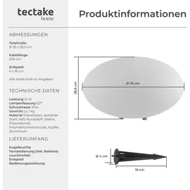 Tectake tectake® Kugelleuchte, mit LED-Beleuchtung, 12 W, inklusive Erdspieß