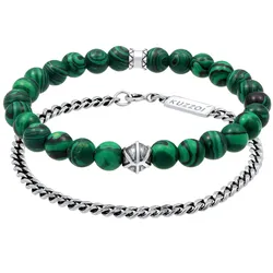 KUZZOI Herren 2er Set Oxidiert Malachit Look 925 Silber Herrenschmuck   