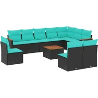 vidaXL Gartensofa-Set mit Kissen, schwarzes Polyrattan