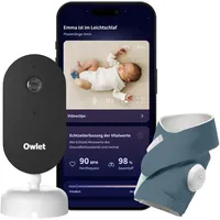 Owlet Dream Duo – Smart Baby Monitor Sock® Sensor, präzise Puls- & Sauerstoffmessung, 2K HD Kamera, Schlafanalyse, WLAN & App-Steuerung für sicheres Baby-Monitoring, Bedtime Blue