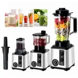 ibettertec Standmixer Standmixer 15 Stufen Smoothie Mixer Smoothie Maker, 1200,00 W, Ice Crusher,3L Saftbehälter,1L Gemüsezerkleinerer und 0,5L Mahlbecher silberfarben