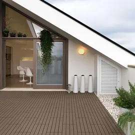 ECD Germany WPC Terrassenfliesen Dunkelbraun 60 x 30 cm 18 St.