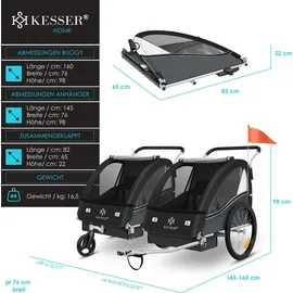 Kesser Kinderanhänger Sport-RX 2 in 1 Joggerfunktion shwarz