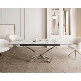 DeLife Esstisch Edge 180-220x100 Keramik Calacatta Luxe Weiß-Gold-Grau Spider Flachstahl Edelstahl ausziehbar
