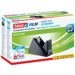 TESA Tischabroller, Easy Cut, ecoLogo®, schwarz, inkl. 1 Rolle tesafilm® Eco & Clear, 10m : 15mm