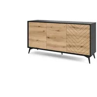 Höffner Sideboard, Schwarz, Eiche, 154x77x39 cm, Wohnzimmer, Kommoden &