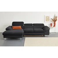 Ecksofa COTTA "Driver L-Form", schwarz, B:268cm H:73cm T:169cm, LEDER BEEFY (ein abgedecktes Spalt-Rindsleder) im Sitz und Rücken (Korpus in Kunstleder), Luxus-Kunstleder, Kunstleder SOFTLUX, NaturLEDER (echtes Rindsleder), Rückseite mit schwarzem Spannstoff bezogen, Sofas, mit Kopfteilverstellung, wahlweise mit Bettfunktion und Bettkasten, Topseller