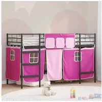 vidaXL Kinderbett Loft mit Vorhängen 80 x 194 x 116 cm Metall schwarz-pink