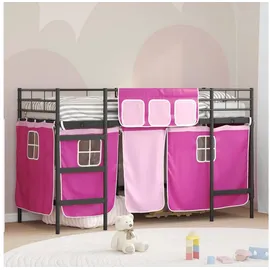 vidaXL Kinderbett Loft mit Vorhängen 80 x 194 x 116 cm Metall schwarz-pink
