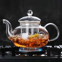 BOLLAER Hitzebeständige Glas-Teekanne, Glas-Teekanne für Herd geeignet, Glas-Teekanne mit herausnehmbarem Teesieb, lose Blätter und blühende Teebereiter