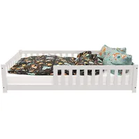 Juskys Kinderbett Naya 120x200 cm - Bett mit Rausfallschutz - Lattenrost - Holz Bodenbett Kinder Weiß