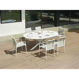 vente-unique Garten-Essgruppe: Tisch, ausziehbar 150/200 cm, – 6 stapelbare Sessel – Aluminium - Hellgrau & Weiß - YOHA... von MYLIA