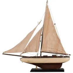 IB Laursen Deko Segelschiff mit leinenfarbigen Segeln, 23.5 x 6.7 x 23 cm, braun