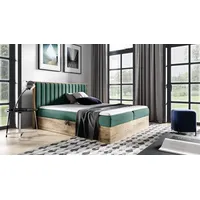 Fun Möbel Boxspringbett Schlafzimmerbett MARCOS 140x200cm Stoff Grün inkl.