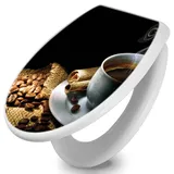 Banjado Toilettendeckel Mit Absenkautomatik WC-Sitz Soft Close Weiß Hygienischer Duroplast Leichte Montage Mit Motiv Hot Coffee