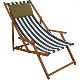 Erst-Holz Liegestuhl blau-weiß Gartenliege Kissen Strandstuhl Sonnenliege Deckchair Buche klappbar 10-317KD