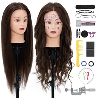 Frisierkopf,Neverland Übungskopf 71cm 80% Echthaar,Frisieren Trainingsköpfe für Friseure Ausbildung Kopf Mit Halter + DIY Haare Set(Braun)