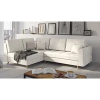S-Style Möbel Ecksofa Cuba mit Holzfüßen im skandinavischen Stil, Ottomane links oder rechts bestellbar, mit Wellenfederung beige