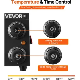 Vevor elektrischer Pizzaofen, 30 cm Tischpizzaofen 25-300 °C, 1450 W, Pizzaofen mit Zeit- und Temperaturregelung & zwei Heizrohren, Grillrost, für Küche und Gastronomie