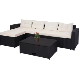 Mendler Poly-Rattan Garnitur HWC-J34, Balkon-/Garten-/Lounge-Set Sitzgruppe Sofa, Staufach ~ schwarz, Kissen creme-beige