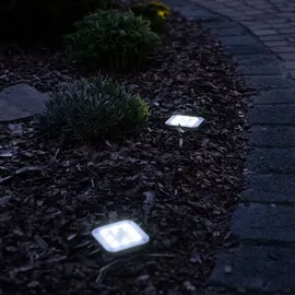 ETC Shop Solarlampe Garten Deko Solarlampen für Außen Wegelampe Bodenleuchte Gartenleuchten Solar mit Erdspieß, Kunststoff Edelstahl, LED kaltweiß, LxBxH 10x10x13 cm,
