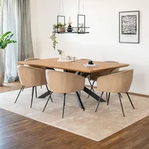 Home Deluxe – Esstisch-set AVENCIA mit 6 Stühlen Aria Beige - Farbe: Light Oak, Maße: 200 x 76 x 120 cm, Sternfuß, Eckig, Ausziehbar I Essgrup... - Braun
