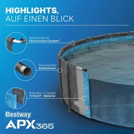 BESTWAY APX365TM Frame Pool Set Ø 549 x 132 cm inkl. Sandfilteranlage, Abdeckplane und Poolleiter