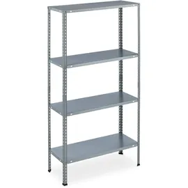 Relaxdays Lagerregal Metall 145x75,5x30 cm 4 Böden Silber bestückt