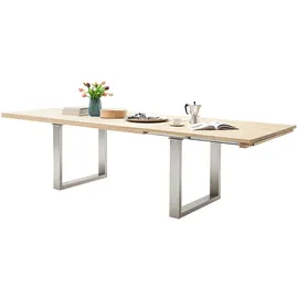 MCA Furniture Kulissen-Esstisch MCA FURNITURE "Dayton Esstisch Kufentisch", braun (eiche bianco, edelstahl gebürstet, eiche bianco geölt), B:200cm H:77cm T:100cm, Eiche Bianco geölt, Holz, Massivholz, aufgedoppelt, Tische, Ausziehbarer Esstisch Holz-Esstische,