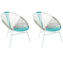 Beliani Rattanstuhl 76 x 76 x 85 cm weiß/türkis 2 St.