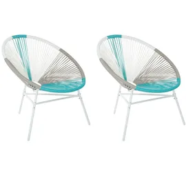 Beliani Rattanstuhl 76 x 76 x 85 cm weiß/türkis 2 St.