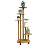 Bambus-pflanzenregal, Rundes Blumenregal, Blumentopfständer, 5 Ebenen, Naturholz