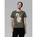 wat? APPAREL T-Shirt Flamingo mit Blumen in Khaki | Gr.: 44
