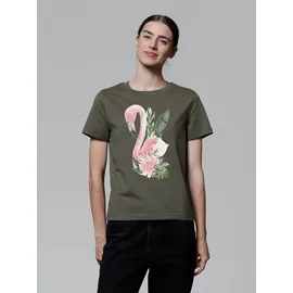 wat? APPAREL T-Shirt Flamingo mit Blumen in Khaki | Gr.: 44