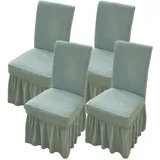 WYLEBER Stuhlhussen für Esszimmerstühle mit Langem Rock,Stuhlhussen für Esszimmer 2er-/4er-/6er-Set,Universelle rutschfeste Stuhlbezug für Küche Hochzeits Feier Bankett(Cypress Green,4 Set)