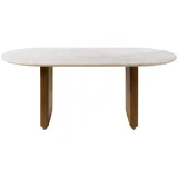 MASSIVMOEBEL24.DE Esstisch oval Mango 220x100x76x76 braun lackiert / Marmor weiß Barcelona 235