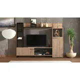 INOSIGN Wohnwand »Retimno, inkl. Highboard, TV-Board, Standregal und Wandregal«, (Komplett-Set, 4 St.), 208 cm, Trendfarben, mit dekorativen schwarzen Streifen, TV bis 58', braun