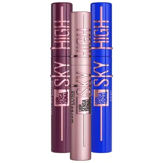 Maybelline New York Lash Sensational Sky High Mascara in Schwarz, Blau und Burgundy für lange Wimpern, Very Black, Blue Mist, Burgundy Haze, 3x 7,2 ml