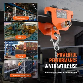 Vevor Laufkatze 1Tonnen Tragfähigkeit Hallenkran 63,5-203,2mm Einstellbare Breite Kran 295x230x240mm Rollfahrwerk Doppelrad-Design Handfahrwerk für I- und H-Trägern Hallenkran Ladekran