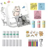 Toomoke Mini Thermodrucker,Bluetooth Etikettendrucker, Fotodrucker Etikettendrucker, (für iOS/Android, Tragbarer Aufkleber Drucker mit 14 Rollen Papier und 6 Bunte) weiß