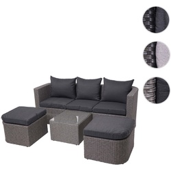 3in1-Garnitur HWC-J37, Garten-/Lounge-Set Sonneninsel, Spun Poly Poly-Rattan MVG ~ grau, Kissen anthrazit