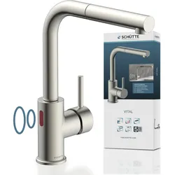 Spültischarmatur SCHÜTTE "VITAL", silber (edelstahloptik), B:6cm H:31,5cm T:27,5cm, Zink, Armaturen, Infrarottechnologie/Cold-Start-Fkt./360 schwenkbar /Eco-Click-Fkt.